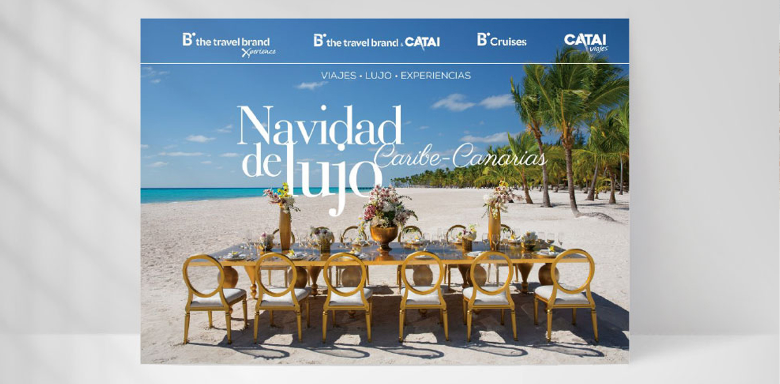 Tarjetón navideño diseñado por nuestra agencia para B' the travel brand - Campaña "Navidad del LUJO" Caribe-Canarias